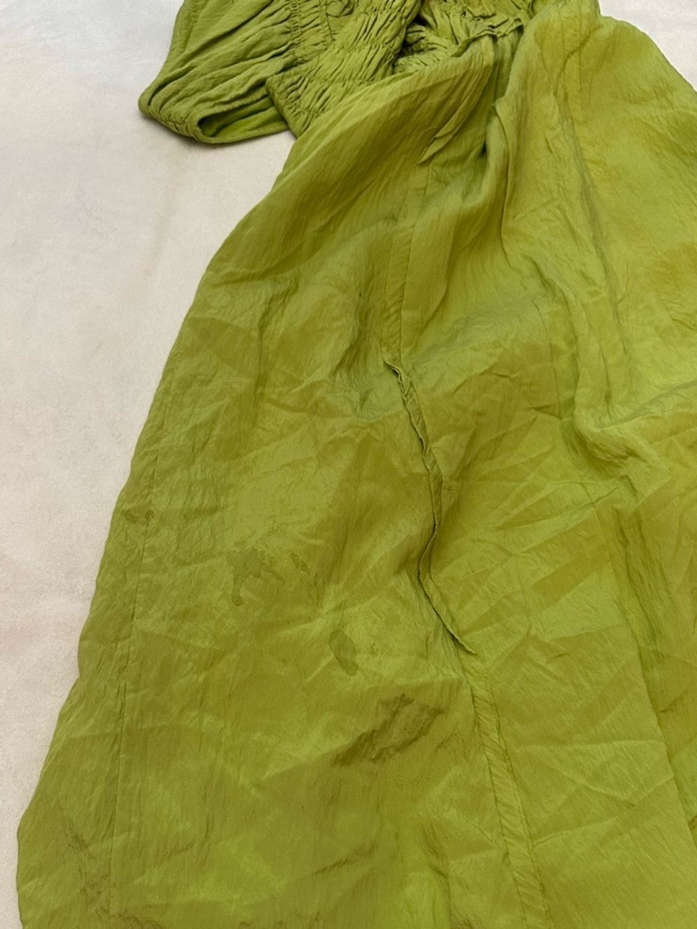 Anthropologie Lime Green Asymmetrical Smocked Bodice Midi Dress 38544 - Picture 12 of 12